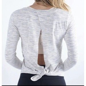 ZYIA Active Womens Ash Gray Split Back Tie Top Long Sleeve Reflective Size Small